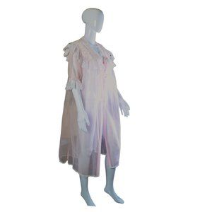 Danni Lace Ruffle Pink and White Peignoir - Size M